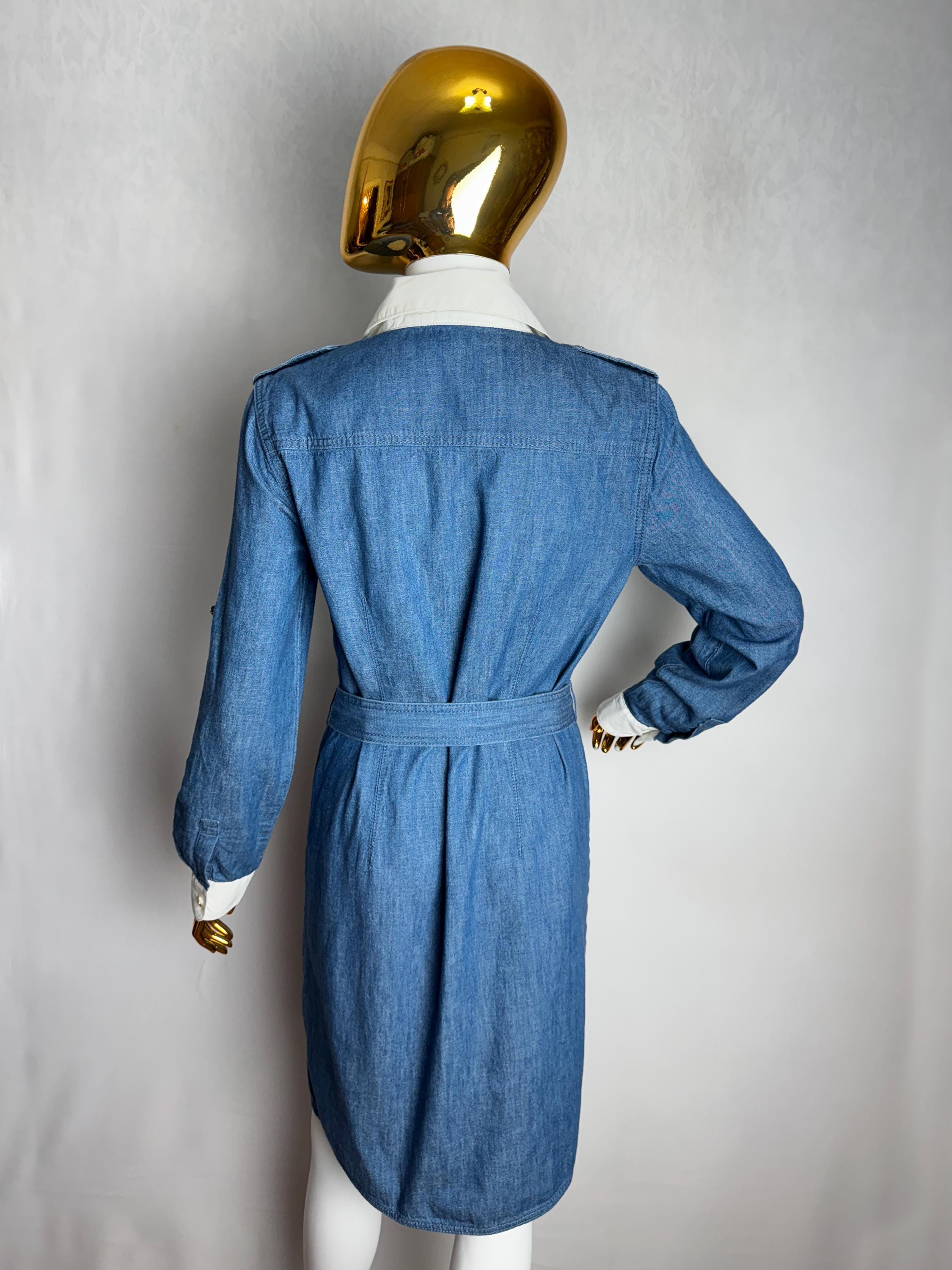 TORY BURCH Denim Shirt Dress, Belted Long Sleeve Blue Jean Dress, Y2K  Designer Cotton Collared Shirtdress, Effortless Casual Workwear Dress - Etsy
