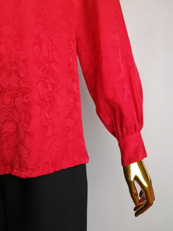 70s Red Silk Blouse, Puff Sleeve Retro Blouse, Co… - image 6