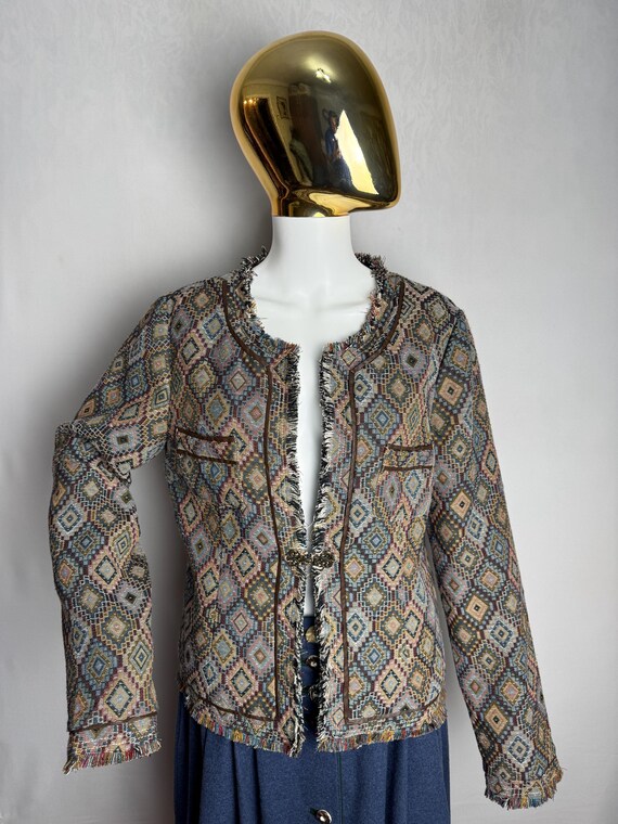 Tapestry Woven Jacket, Geometric Pattern Boho Bla… - image 9