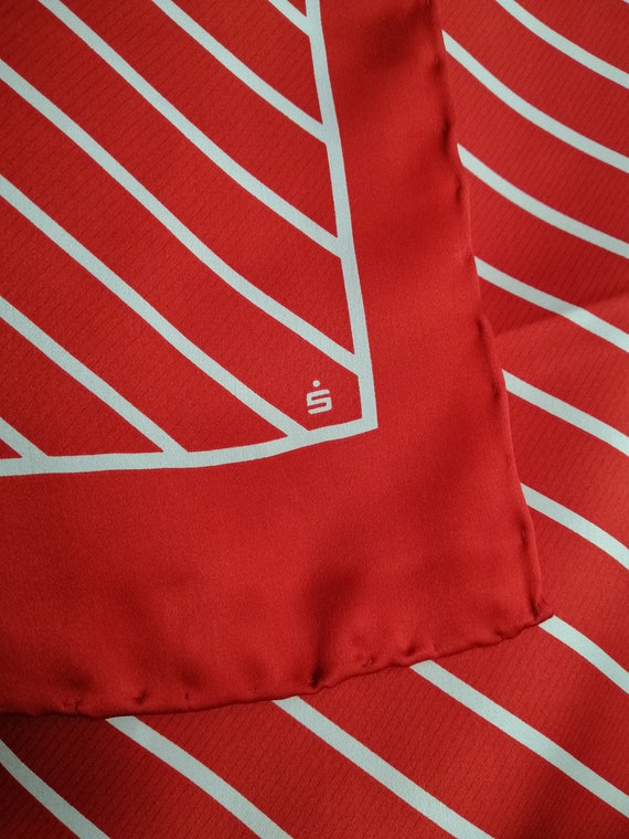 VINTAGE Silk Scarf Red White Striped Pure Silk Sc… - image 3