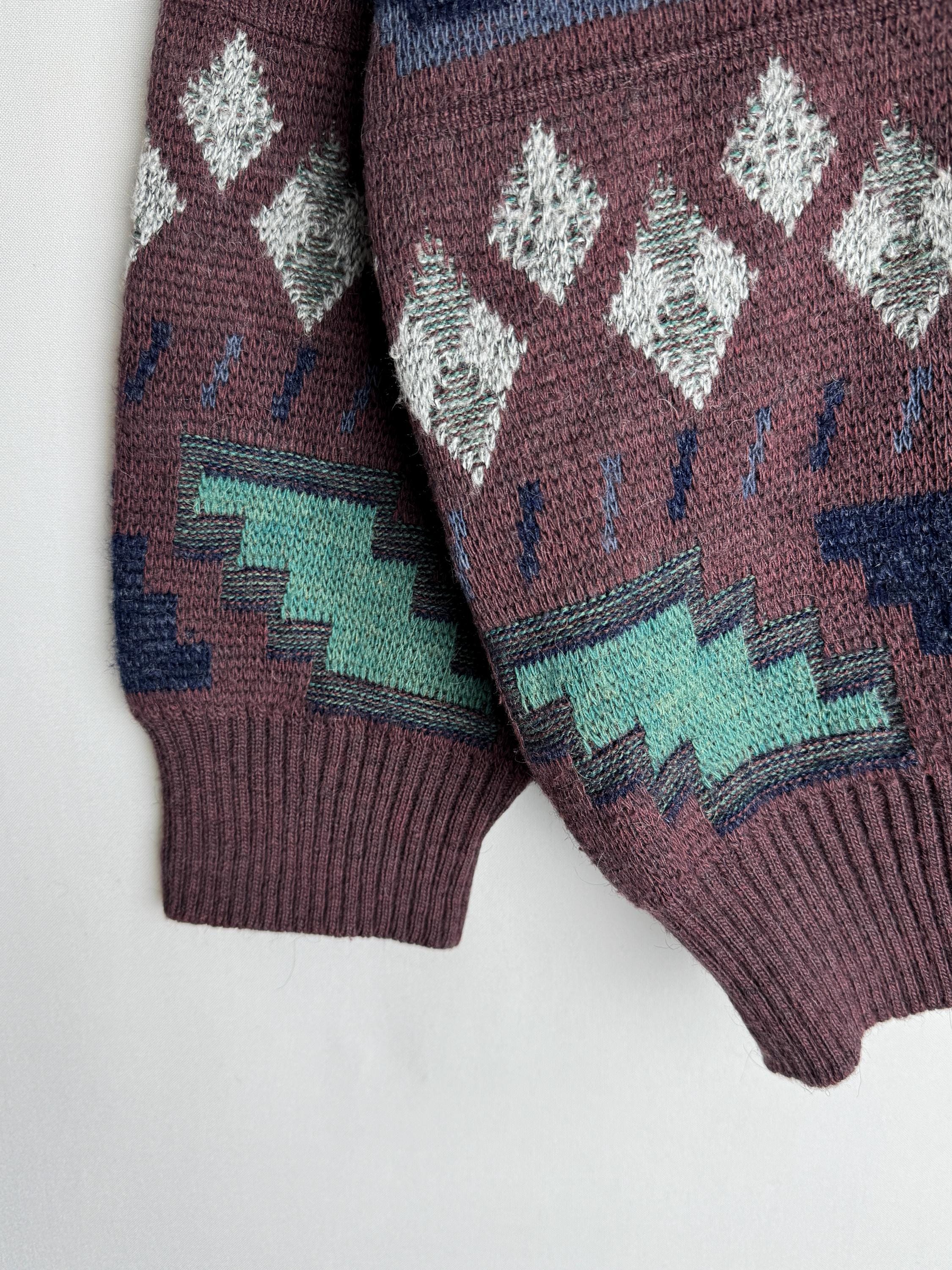 80s Wool Blend Sweater, Mens Geometric Patterned Pullover