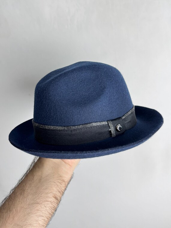 Loeveich Luxury Line Classic Navy Fedora Hat with Grosgrain Band B&S Premium Lewis - Wide Brim Fedora Hat - 100% Wool Felt  main image 4