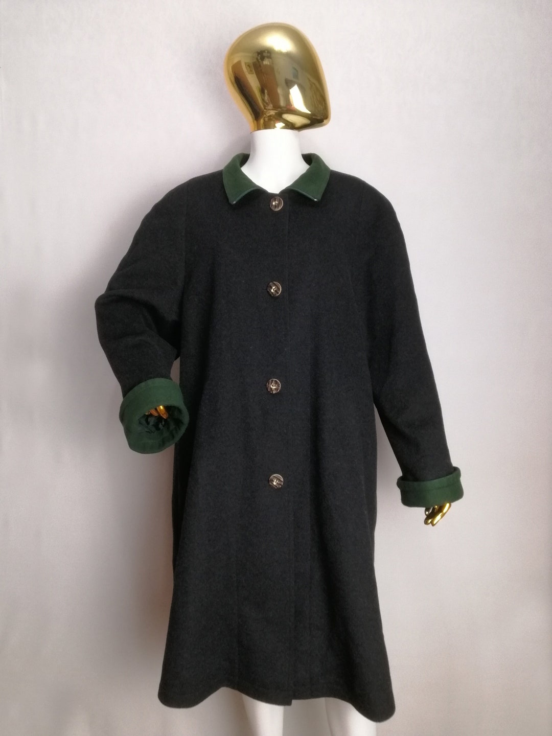 ジャケット・アウター [VINTAGE] 70s ALPEN LODEN loden coat ECHTER Alpen-Loden Vintage Overcoat Leather Button Closure