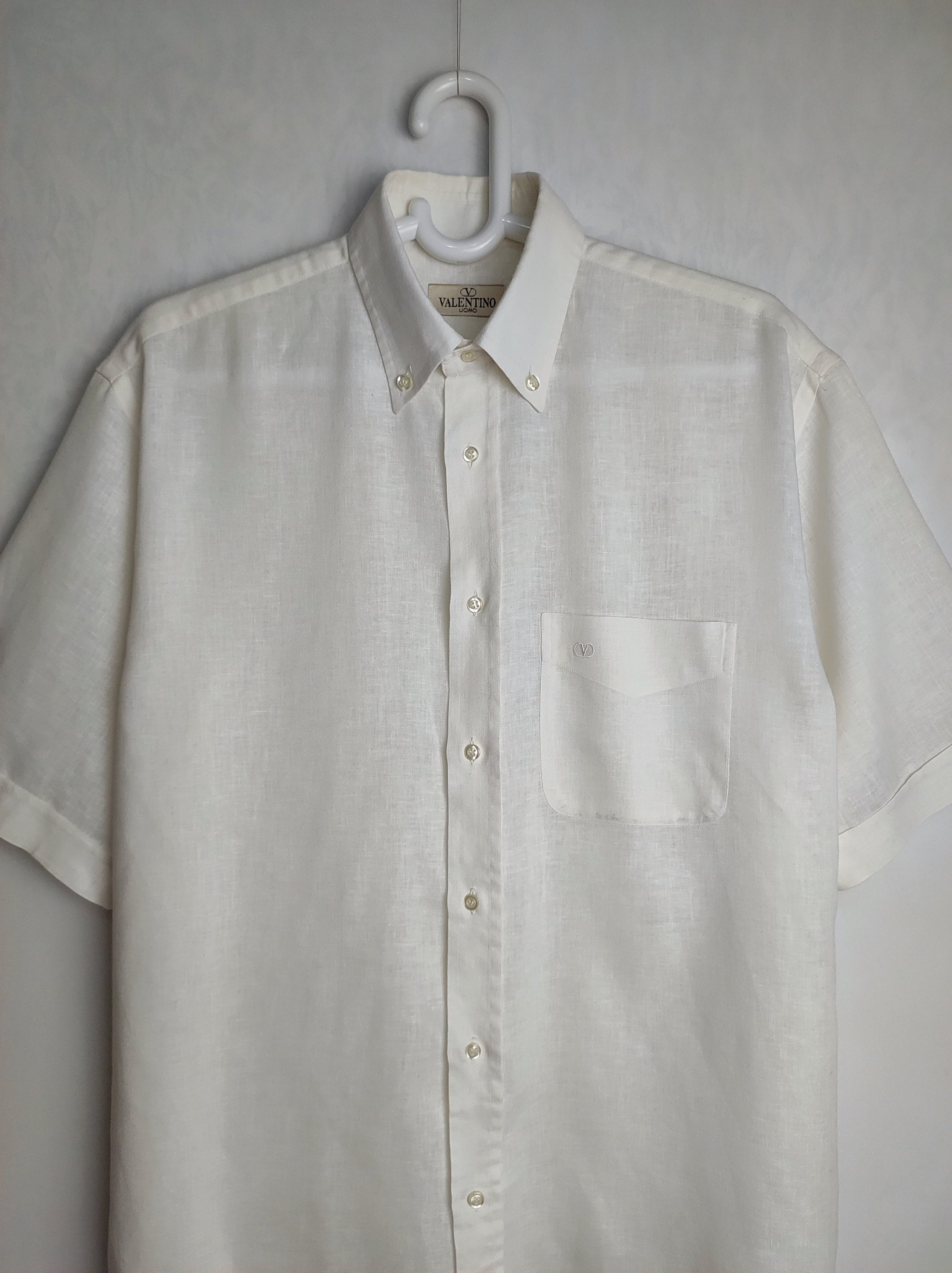 VALENTINO UOMO コットンシャツ、メンズ ホワイト 半袖シャツ、90 年代