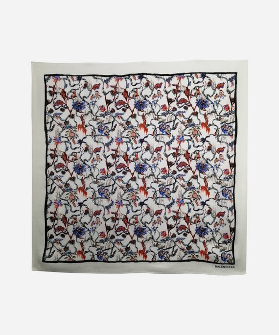 BALENCIAGA Vintage Silk Square Scarf Floral Print