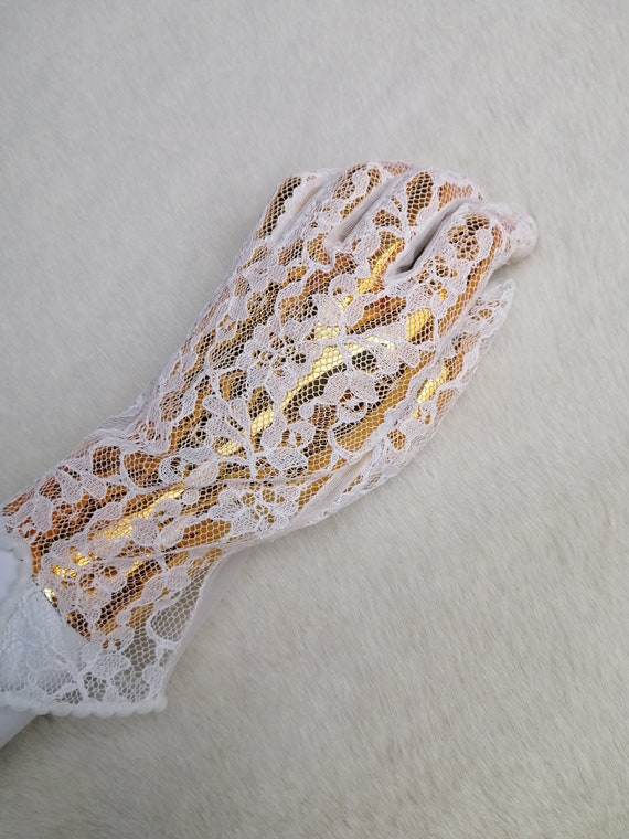 Guanti Corti In Pizzo Floreale Vintage Per Donna - Eleganti, Per Matrimonio, Ballo, Tea Party, Funerale - Colori Bianco E Nero - 5
