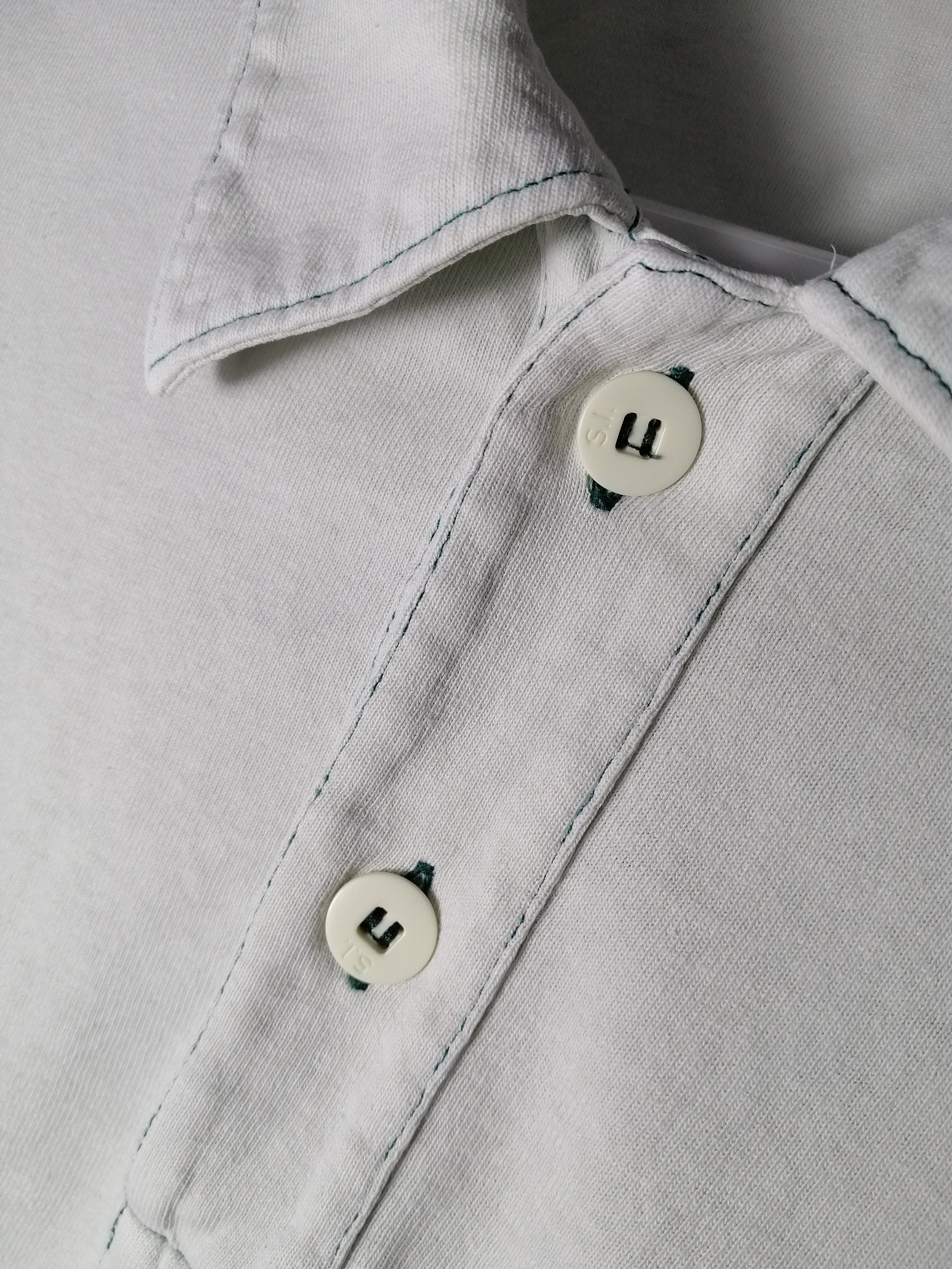 STONE ISLAND Vintage Mens Polo Shirt 90s White Green Cotton STONE ISLAND Vintage Mens Polo Shirt 90s White Green Cotton