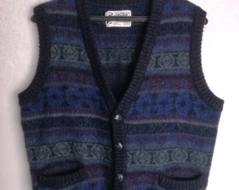 Icelandic Wool Vest, Scandinavian Wool Sweater, Nordic Pattern Sleeveless Cardigan, Fair Isle Celtic Folk Vest, Traditional Warm Winter Vest