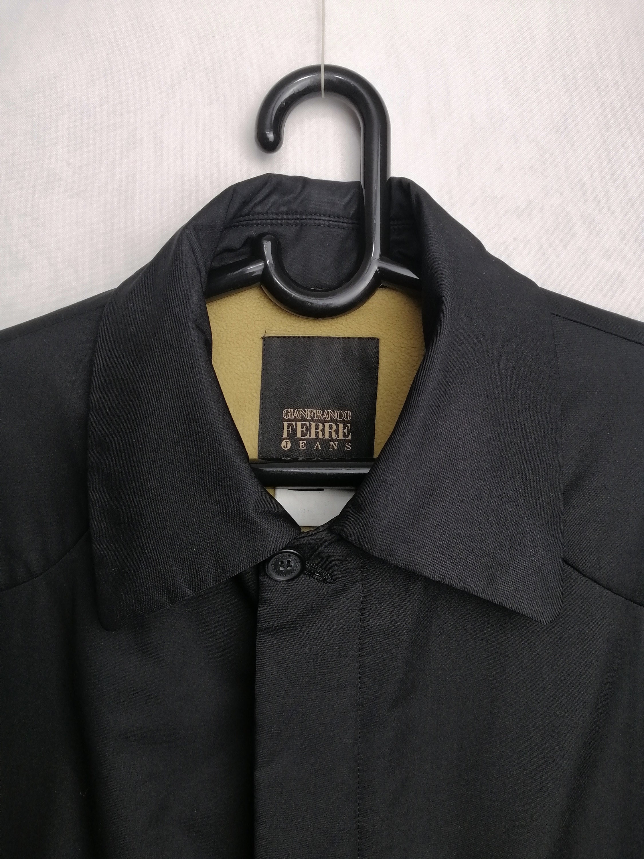 GIANFRANCO FERRE Mens Jacket, 90s Black Polyester Coat, Designer