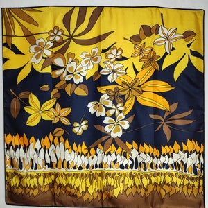 70s Floral Silk Scarf, Womens Head Scarf, Unique Printed Square Scarf, Summer Neck Scarf, Pure Silk Accessories, Neckerchief Gift For Her