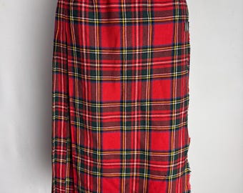 70s Tartan Wool Skirt, Scottish Plaid Wrap Skirt, Traditional Classic Wool Kilt, Womens Pleated Back Skirt, Academia Punk Check Midi Skirt