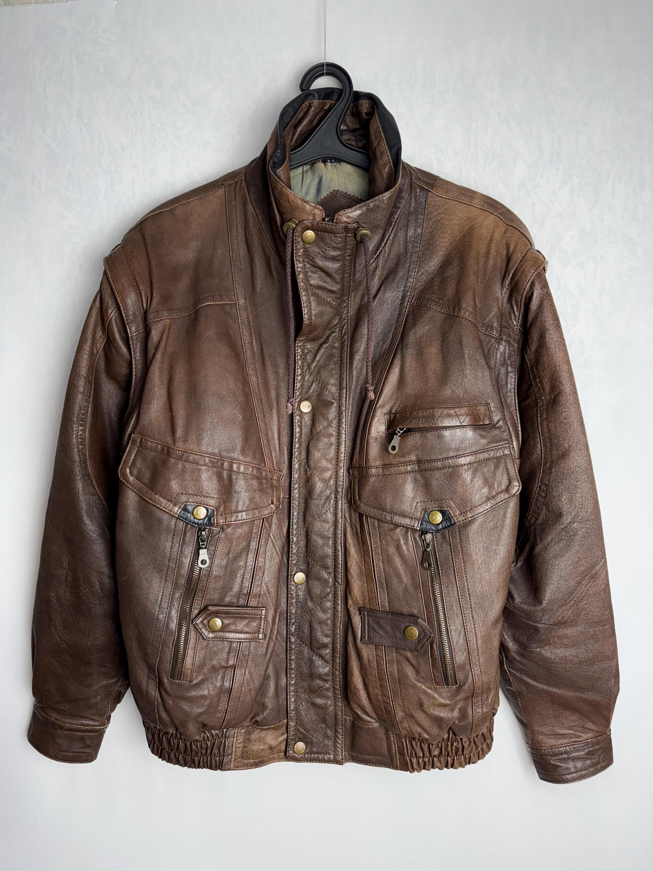 90年代メンズレザージャケット、ブラウンモーターサイクルジャケット