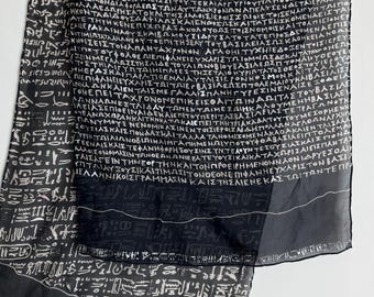 ROSETTA STONE Vintage Silk Scarf, The British Museum Hieroglyph Print Shawl, Ancient Egyptian Print Art Scarf, Cultural History Accessory