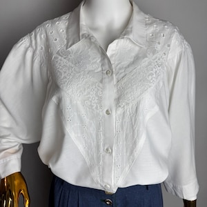 Austrian Puff Sleeve Floral Lace Blouse, White Cotton Trachten Top, Oktoberfest Dirndl Blouse, Tyrol Folk Shirt, German Bavarian Blouse, 3XL