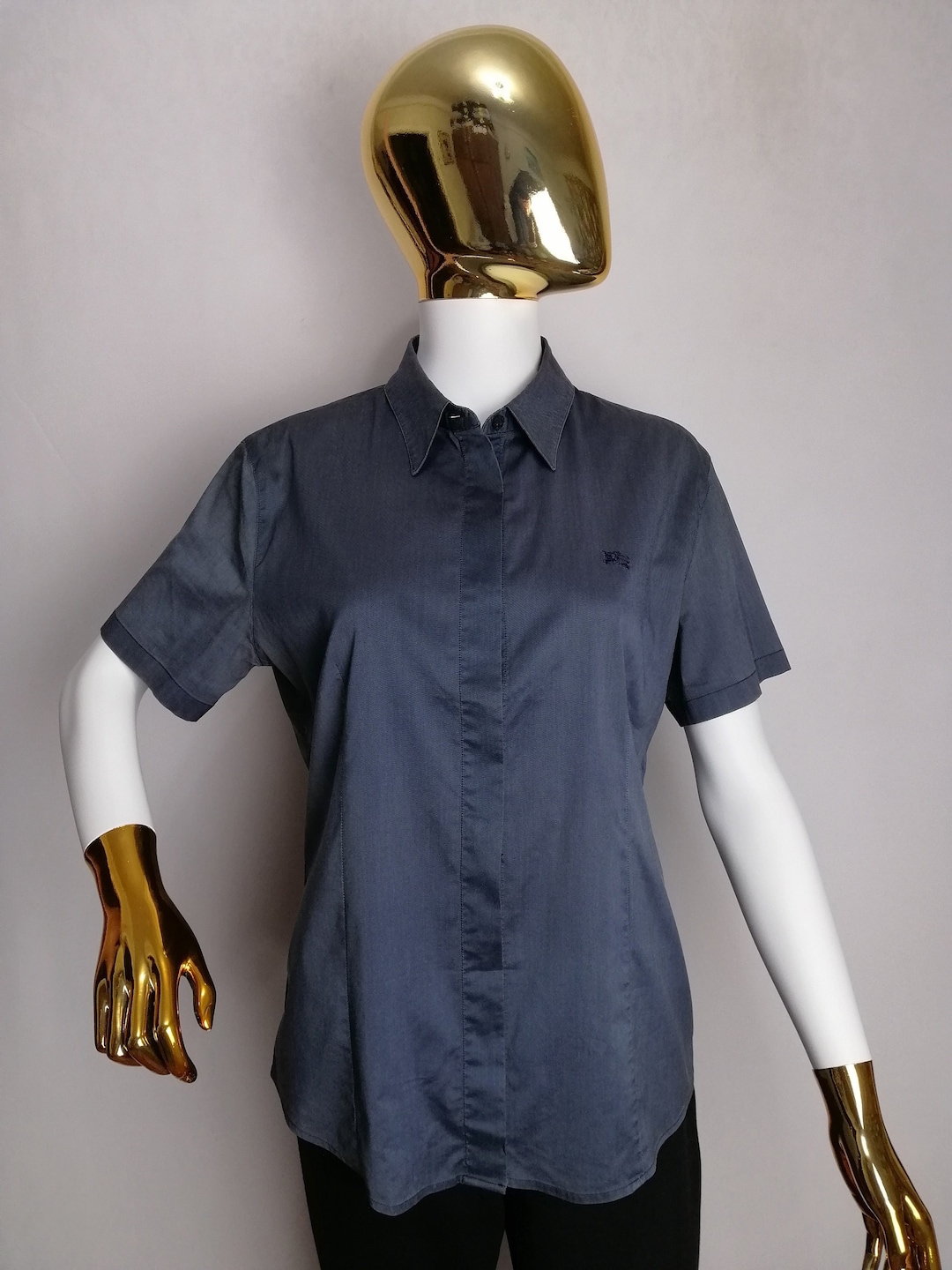 BURBERRYS Silk Shirt, 80s Burberry of London Blouse, Women Short Sleeve