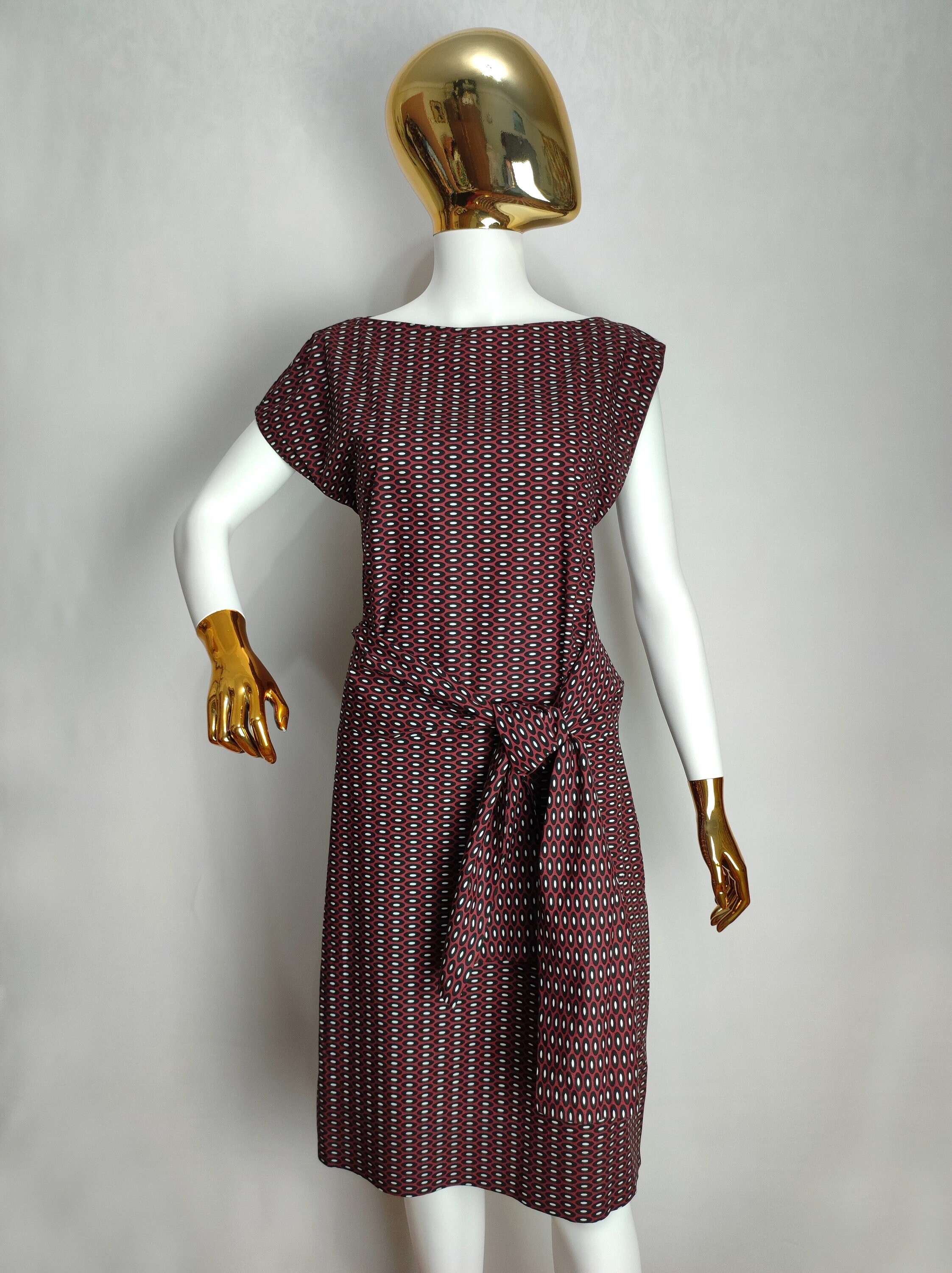 MARNI Womens Cotton Dress, Geometric Pattern Sleeveless