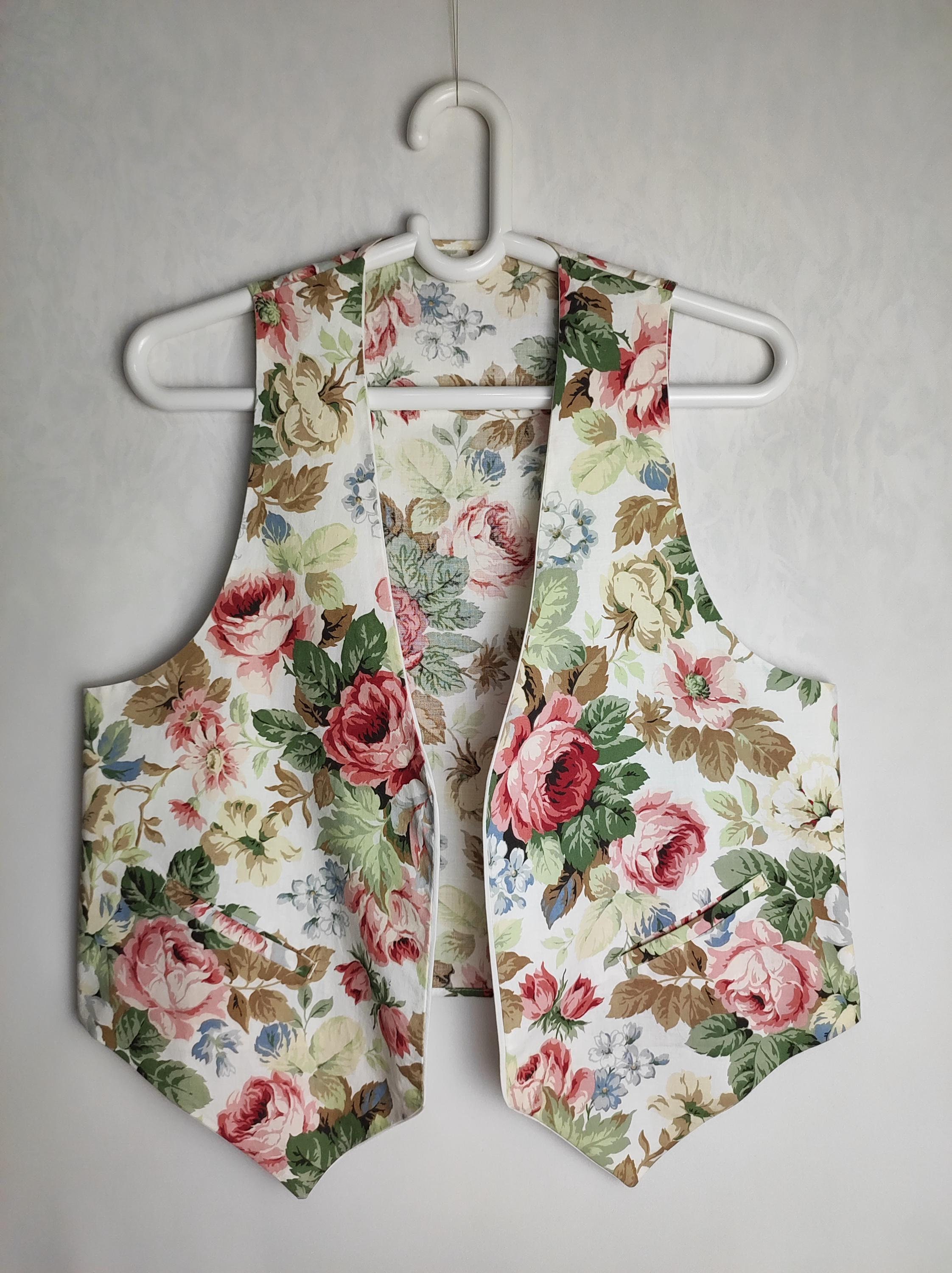 Floral Print Cotton Vest, 90s Boho Summer Vest, Festival Sleeveless Jacket, Open Front Vest, Womens Patterned Waistcoat, Retro Party Vest, L
