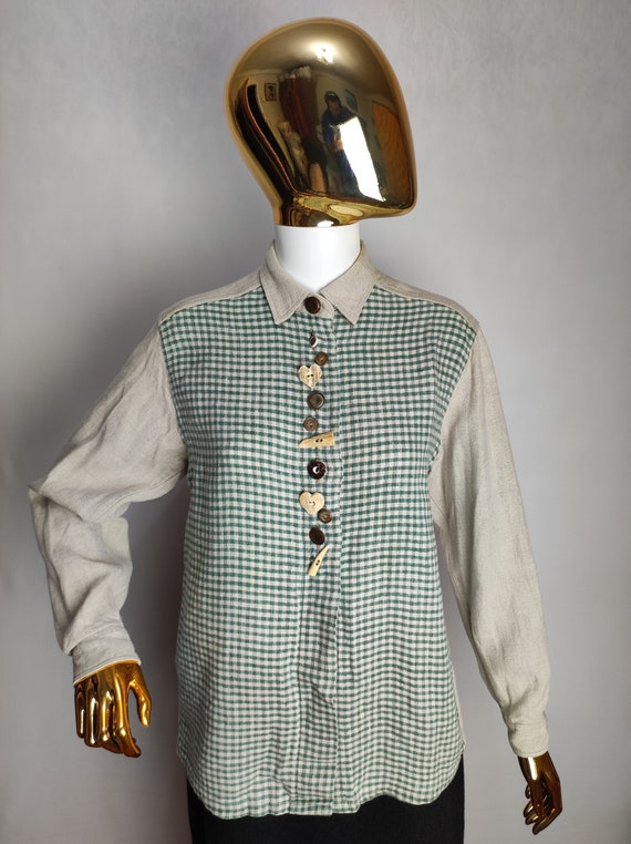 Pure Linen Trachten Shirt, Traditional Austrian B… - image 5
