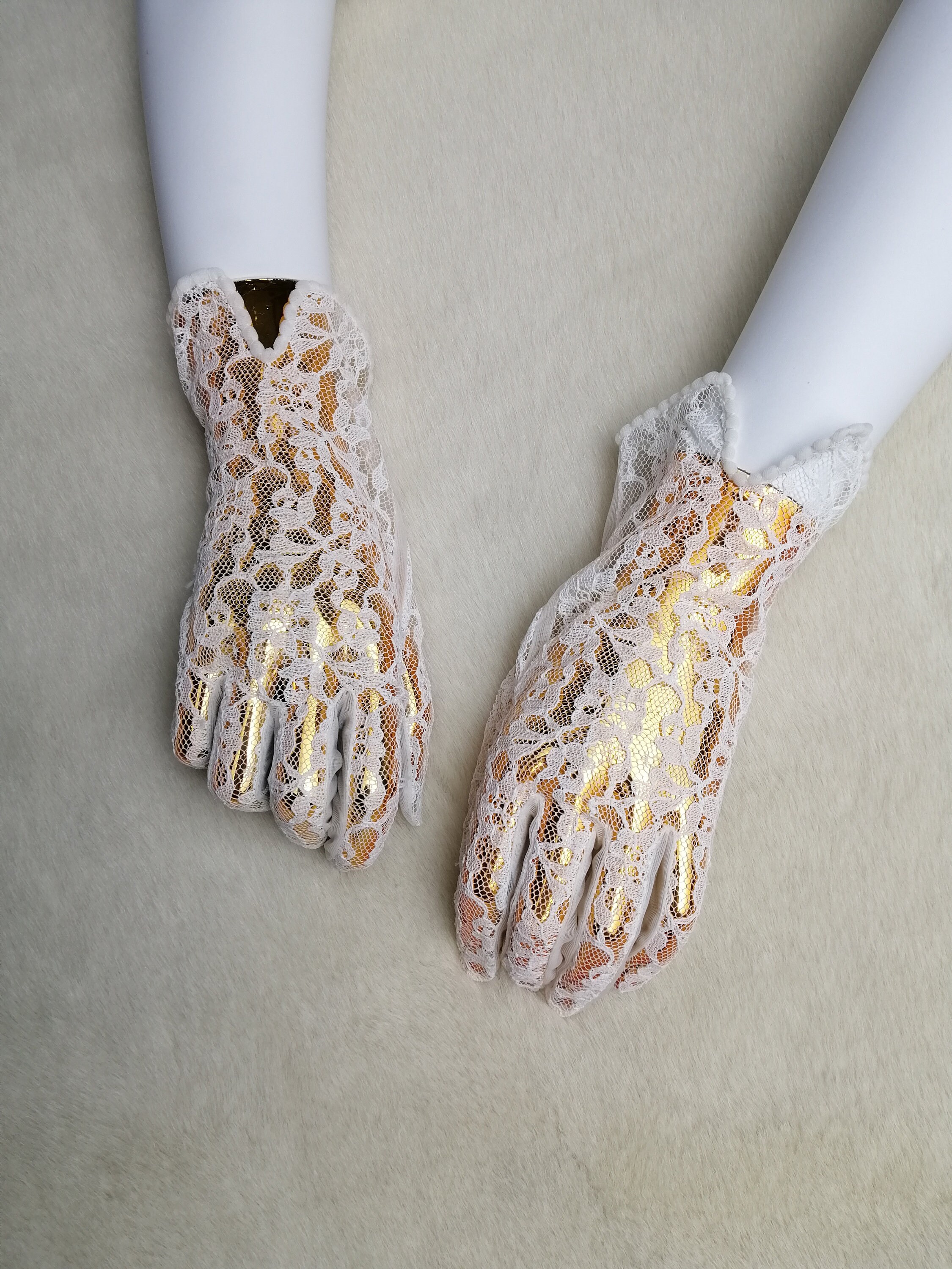 Campsis Guantes de encaje floral blancos largos de boda para fiestas de ópera de los años 20, guantes de flapper para damas para cenas, Blanco, Talla única