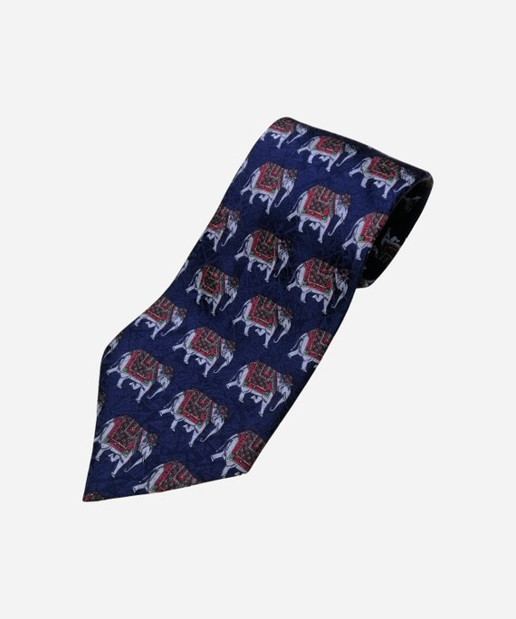 JEROME LEPLAT Silk Tie, Elephant Print Tie, 80s Vi
