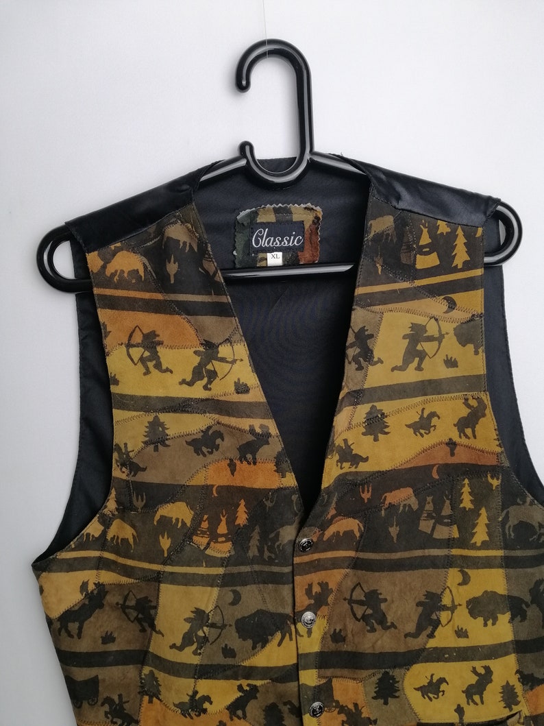 VINTAGE Mockaväst Äkta Läder Western Cowboyväst Unisex Brun Festivalväst bild 8