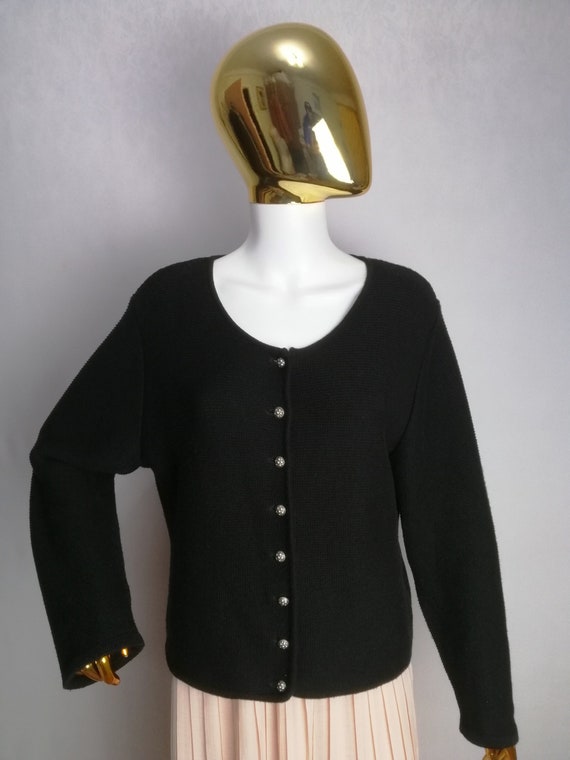 Austrian Cotton Cardigan, Black Dirndl Cardigan, … - image 1