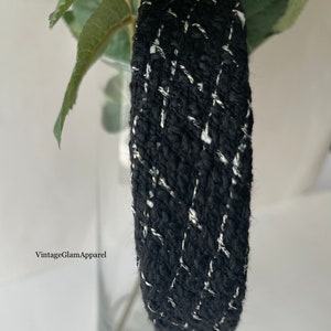 Wool Tweed Headband: Black & White with Gold Specs