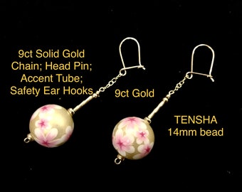 Pendientes colgantes TENSHA de oro de 9 quilates, con cuentas florales, pieza única.
