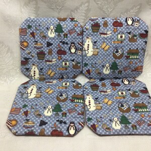 Coasters FOOSIE Mats; Multi Seasonal Fabric with Christmas; Fall Harvest; Independence Day; May Day; April Showers; School Days; Winter