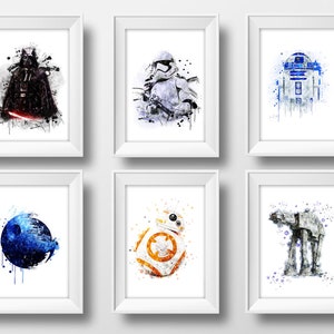 Star Wars Set 6 Star Wars Watercolor Star Wars Print Darth Vader Poster BB8 Print At-at walker watercolor r2-d2 poster instant download