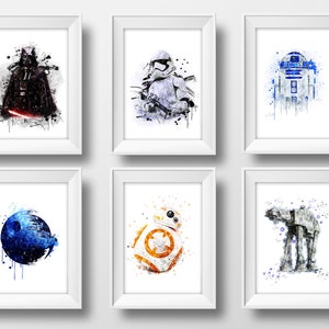 Star Wars Set 6 Star Wars Watercolor Star Wars Print Darth Vader Poster BB8 Print At-at walker watercolor r2-d2 poster instant download