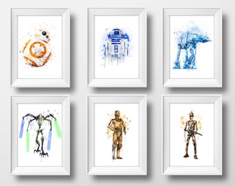 Star Wars Set 6 Star Wars Droids Aquarelle Star Wars Print BB8 Poster R2D2 Print C3PO Wall Art AT-AT WALKER Wall Decor Ig-11 Imprimable