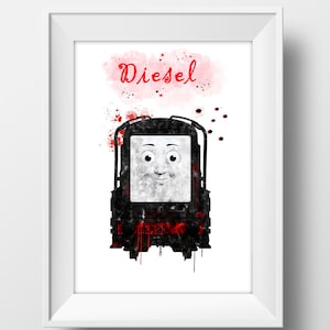 Thomas en vrienden aquarel Diesel Poster Thomas de tank Engine Diesel print kinderkamer muur decor cadeau voor jongens kinderkamer kunst aan de muur