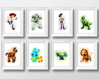 Set of 8 Toy Story Watercolor Lightyear Print Woody Printable Poster Print Jessie Watercolor Buzz Lightyear Print Slinky Kids Room Wall Art