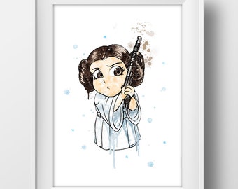 Star Wars Watercolor Princess Leia Printable Poster Princess Leia Watercolor Print Princess Leia Digital Art Kids Room Decor Nursery