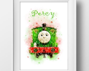 Percy the Train Watercolor Print Thomas the Tank Engine Poster Thomas the Train Pintables Nursery Wall Decal Thomas The Train Birthday