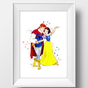 Princess and Prince Watercolor Print Princess Printable Poster Artwork Painting Splash Nursery Wall Decor Kids Room Wall Art Birthday Gift
