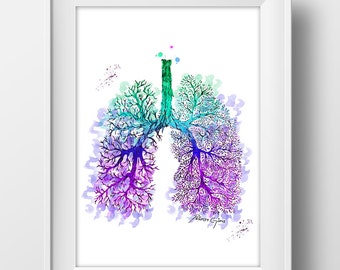 Poumons aquarelle impression organes humains respiratoire anatomique Art chirurgie clinique médicale bureau Decor médecin cadeau coloré Science Art cadeau
