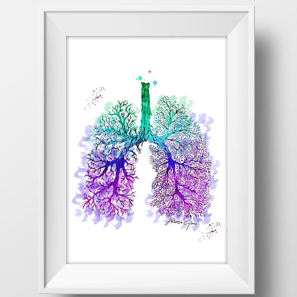 Lungs Watercolor Print Human Organs Respiratory Anatomical Art Surgery Medical Clinic Office Decor Doctor Gift Colorful Science Art Gift