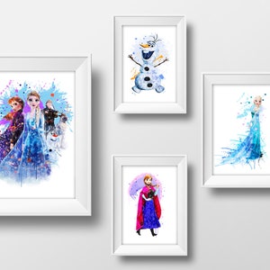 Frozen SET 4 WATERCOLOR Olaf Print Frozen Anna Printable poster Elsa Wall Art Frozen Watercolor  Princess Wall Decor Instant Download