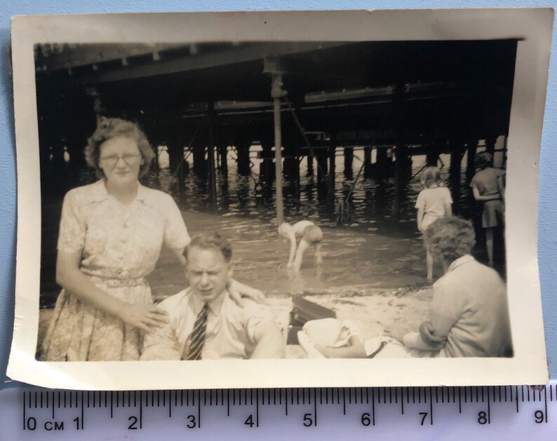 Vintage Beach Family Photographs Swimming Sand Pier Ice Cream Couples Children Social History Collectable Art Fashion Photo Collection #053