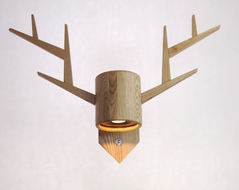 Handmade Wooden Deer Antler Wall Sconce, Ash Wood Lighting