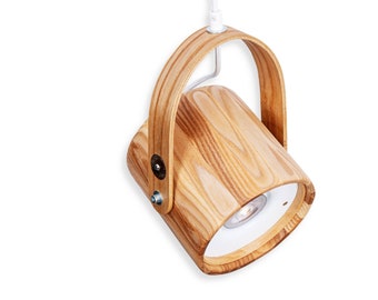 Handmade Ash Wood Hanging Spotlight, Scandinavian Pendant Lamp