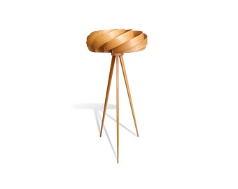 Handmade Ash Wood Tripod Floor Lamp, Cloud Lampshade