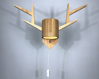 Handmade Ash Wood Deer Antler Wall Sconce