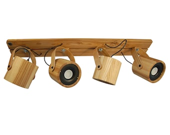 Handmade Ash Wood Ceiling Lamp, Four Spotlight Beam