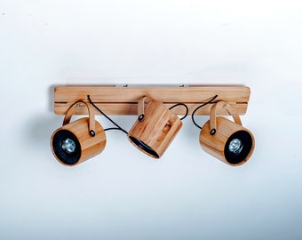 Handmade Wooden Beam Ceiling Lamp, Adjustable Spotlights