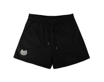 Black Lounge Shorts, Kitty Cat Print