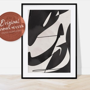 Black And Beige Wall Art print, mid century modern art print , Neutral tones, Cream wall art, Minimal, Aesthetic room decor, Brush Strokes