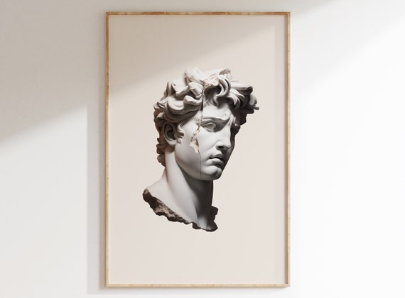 Broken David Statue Art Print - Roman statue, Greek Mythology, Broken Marble Bust, 300 DPI Printable, Sculpture, Aesthetic Room Decor.